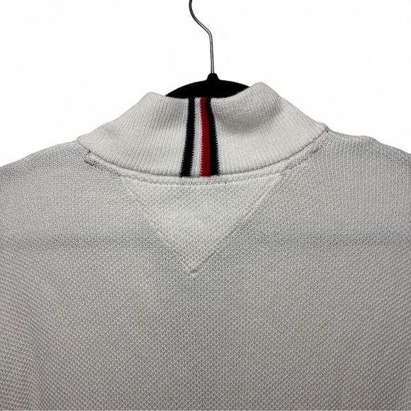 Tommy Hilfiger XXL White Quarter Zip Sweater Waffle Knit Red Blue Trim - Picture 5 of 7